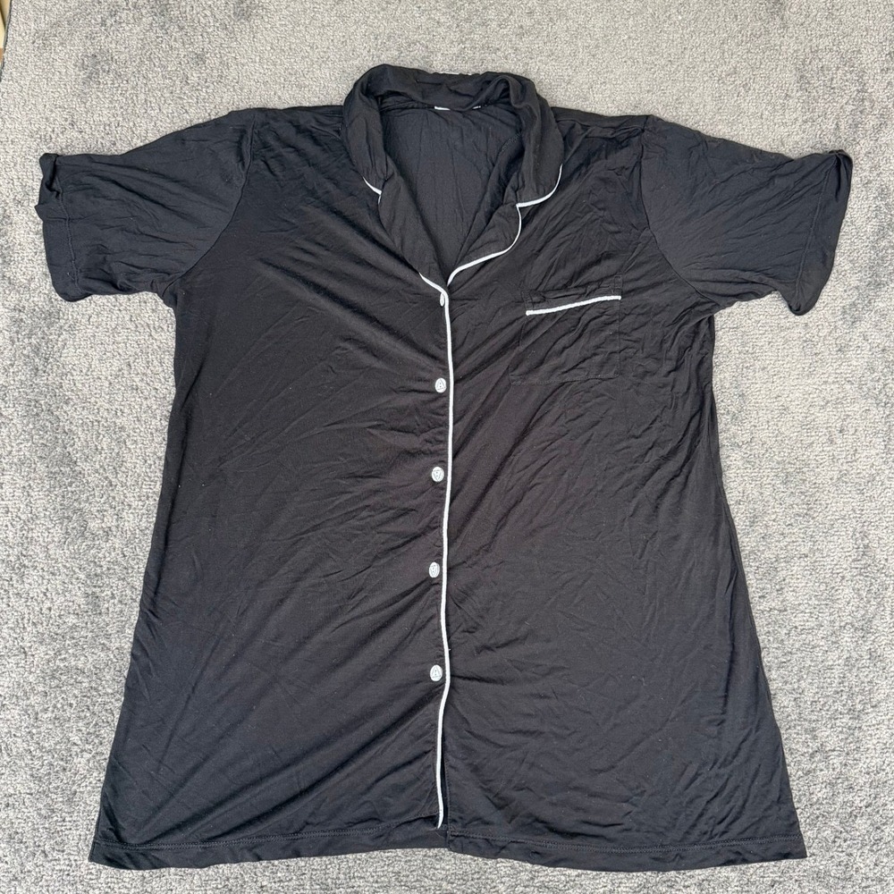 Ekouaer Black Short‎ Sleeve Button Down Sleep Shirt Notched Collar Small 3972